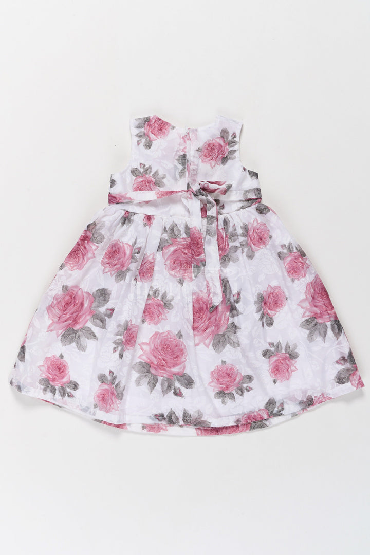 The Nesavu Girls Fancy Frock Girls Cotton Frock with Pink Rose Prints and Elegant Bow Accent Nesavu Nesavu Girls Cotton Frock Pink Rose Prints Elegant Bow Accent