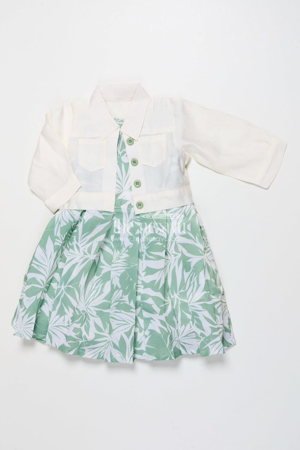 The Nesavu Girls Cotton Frock Girls Cotton Frock with Printed Jacket for Everyday Comfort Nesavu 20 (3Y) / Green GFC1862B-20 Nesavu girls cotton dress digital print smart jacket playdates casual outings