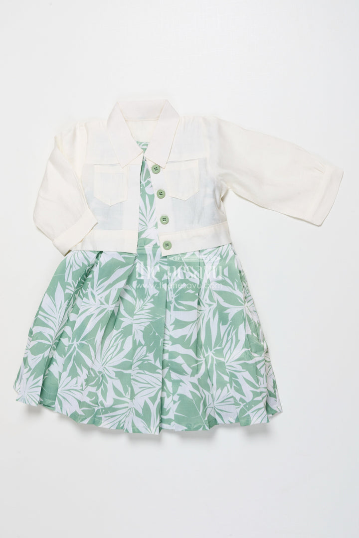 The Nesavu Girls Cotton Frock Girls Cotton Frock with Printed Jacket for Everyday Comfort Nesavu 20 (3Y) / Green GFC1862B-20 Nesavu girls cotton dress digital print smart jacket playdates casual outings