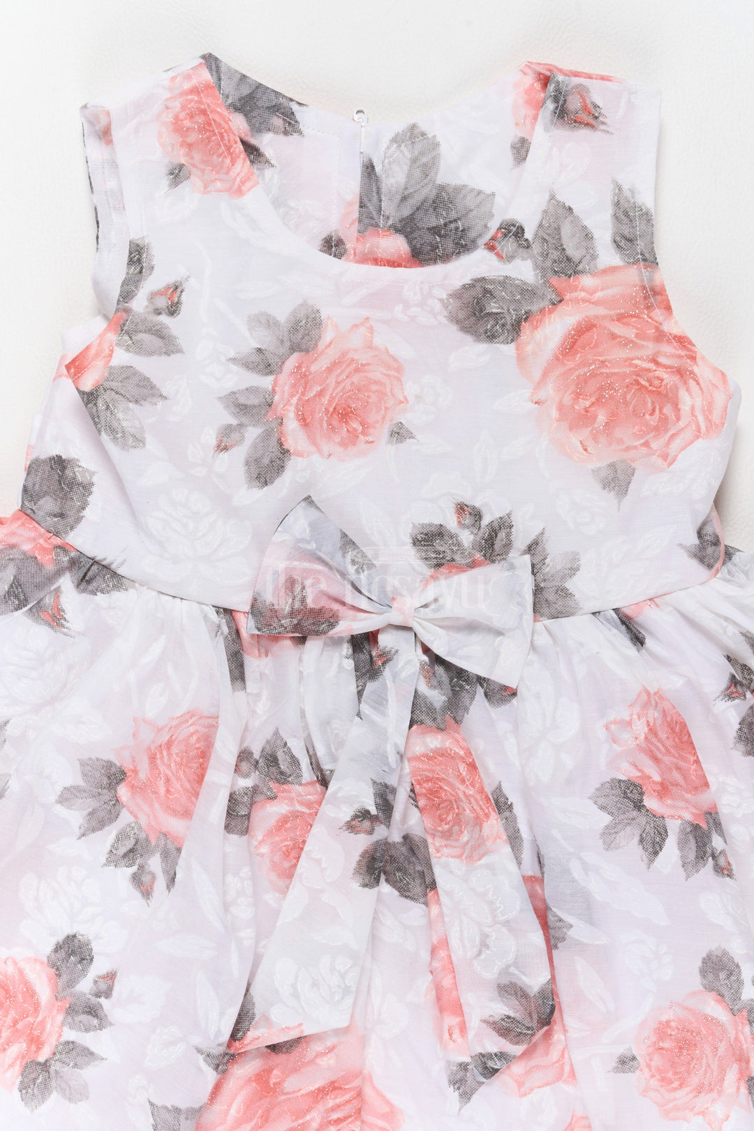 The Nesavu Girls Fancy Frock Girls Cotton Frock with Red Floral Print and Bow Tie Waist Nesavu Nesavu Girls Cotton Frock Red Floral Print Bow Tie Waist