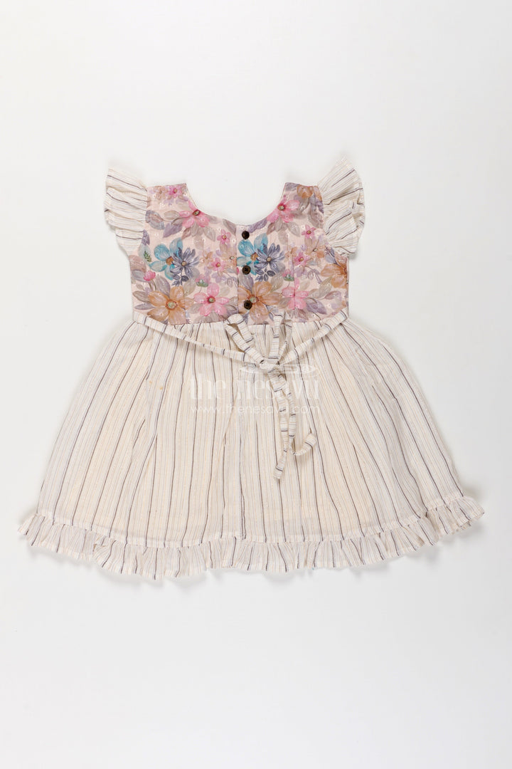 The Nesavu Girls Cotton Frock Girls Cotton Frock with Ruffled Sleeves and Floral Embroidery in Cream Colour Frock Style Nesavu Girls cream colour frock Ruffled Sleeves Floral Embroidery Hakoba Cotton Blend | The Nesavu