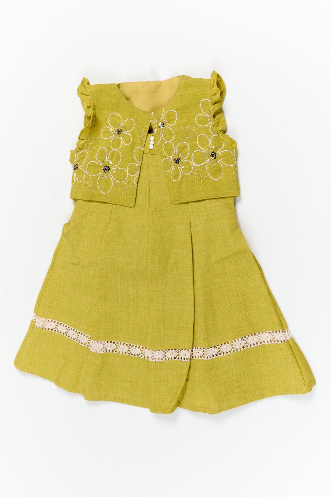 The Nesavu Girls Cotton Frock Girls Cotton Frock with Shrug for Festive Functions and School Celebrations Nesavu 20 (3Y) / Green / Cotton GFC2105A-20 Nesavu girls cotton blend frock with embroidered shrug for festive wear and school ethnic events