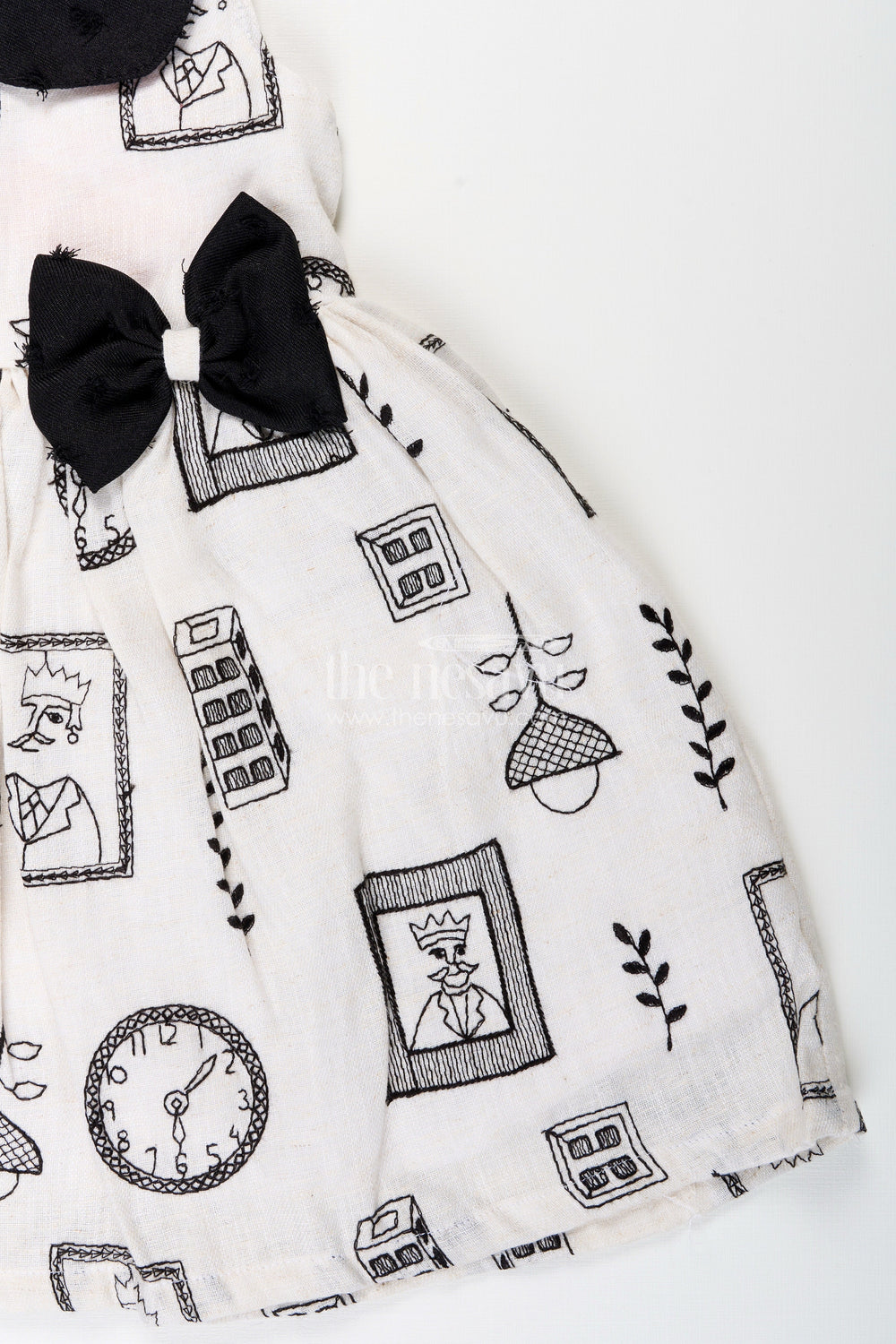 The Nesavu Girls Cotton Frock Girls Cotton Frock with Thread Embroidery and Collar for Everyday Use Nesavu Nesavu girls cotton frock collar thread embroidery everyday casual style