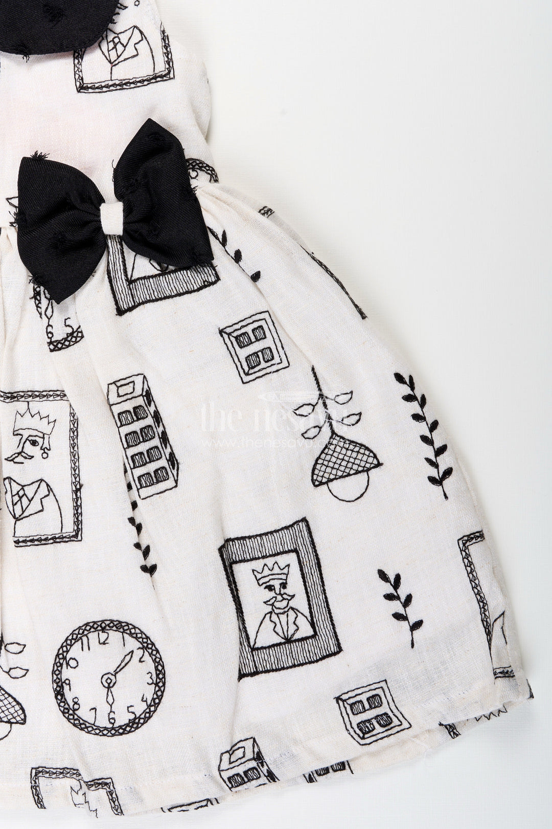 The Nesavu Girls Cotton Frock Girls Cotton Frock with Thread Embroidery and Collar for Everyday Use Nesavu Nesavu girls cotton frock collar thread embroidery everyday casual style