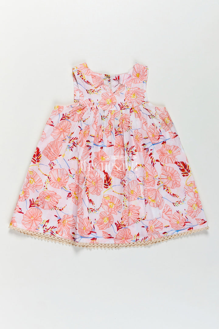 The Nesavu Girls Cotton Frock Girls Cotton Frocks Online for Kids in Sleeveless Style with Pink Floral Digital Print Nesavu Cotton Frocks Online Kids Sleeveless Floral Style Lace Hem Gathered Waist | The Nesavu