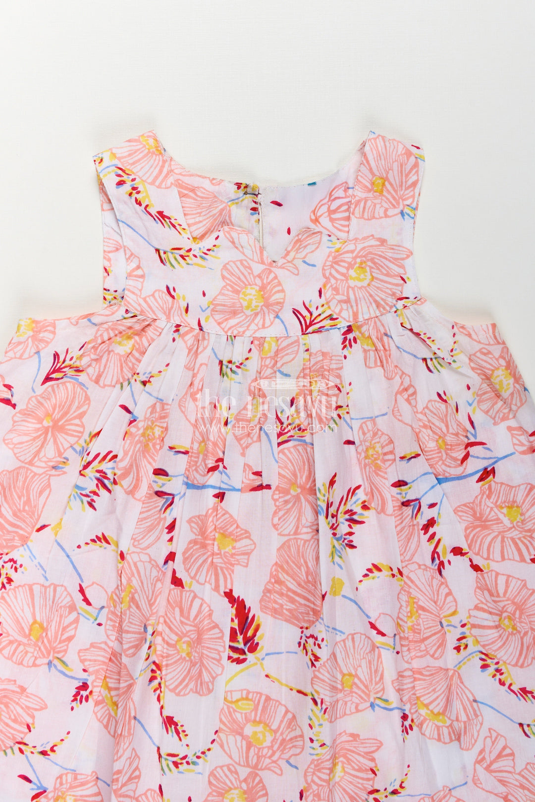 The Nesavu Girls Cotton Frock Girls Cotton Frocks Online for Kids in Sleeveless Style with Pink Floral Digital Print Nesavu Cotton Frocks Online Kids Sleeveless Floral Style Lace Hem Gathered Waist | The Nesavu