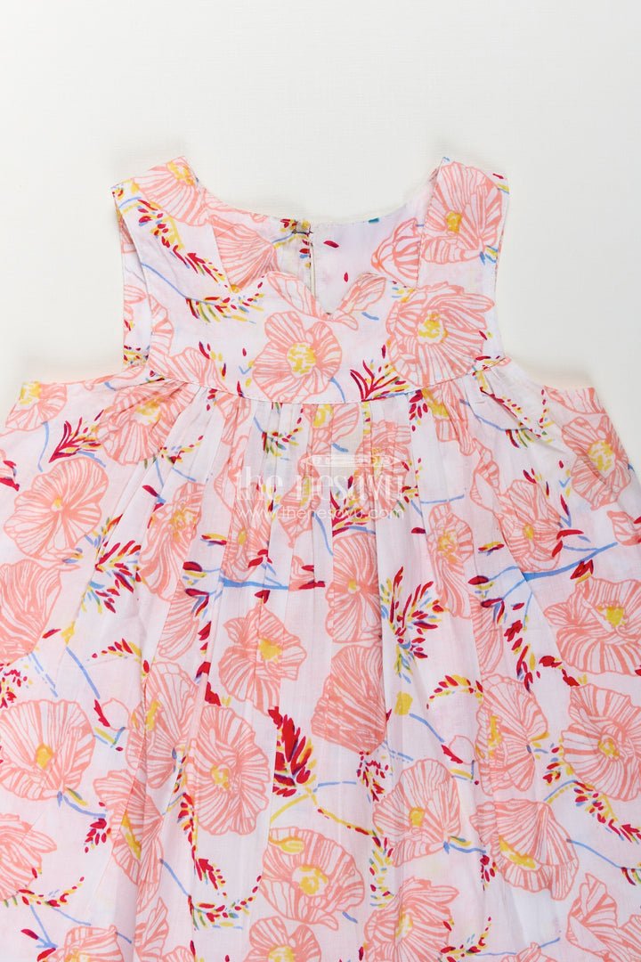 The Nesavu Girls Cotton Frock Girls Cotton Frocks Online for Kids in Sleeveless Style with Pink Floral Digital Print Nesavu Cotton Frocks Online Kids Sleeveless Floral Style Lace Hem Gathered Waist | The Nesavu