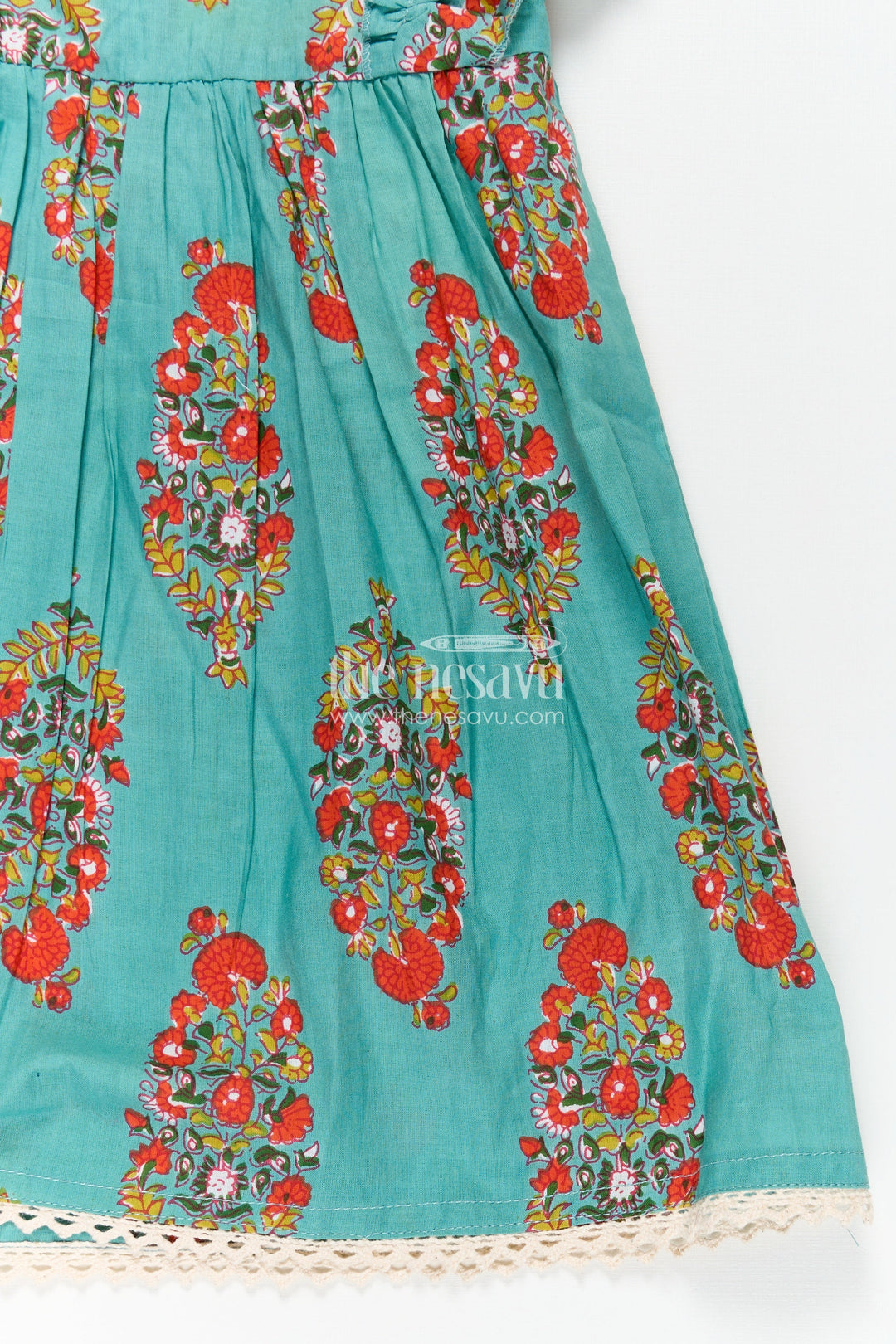 The Nesavu Girls Cotton Frock Girls Cotton Infants Frocks in Traditional Floral Design with Puff Sleeves and Lace Trim Nesavu Traditional Style Infants Frocks Cotton Floral Print Puff Sleeves | The Nesavu