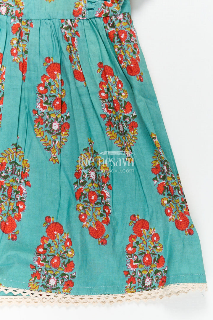 The Nesavu Girls Cotton Frock Girls Cotton Infants Frocks in Traditional Floral Design with Puff Sleeves and Lace Trim Nesavu Traditional Style Infants Frocks Cotton Floral Print Puff Sleeves | The Nesavu