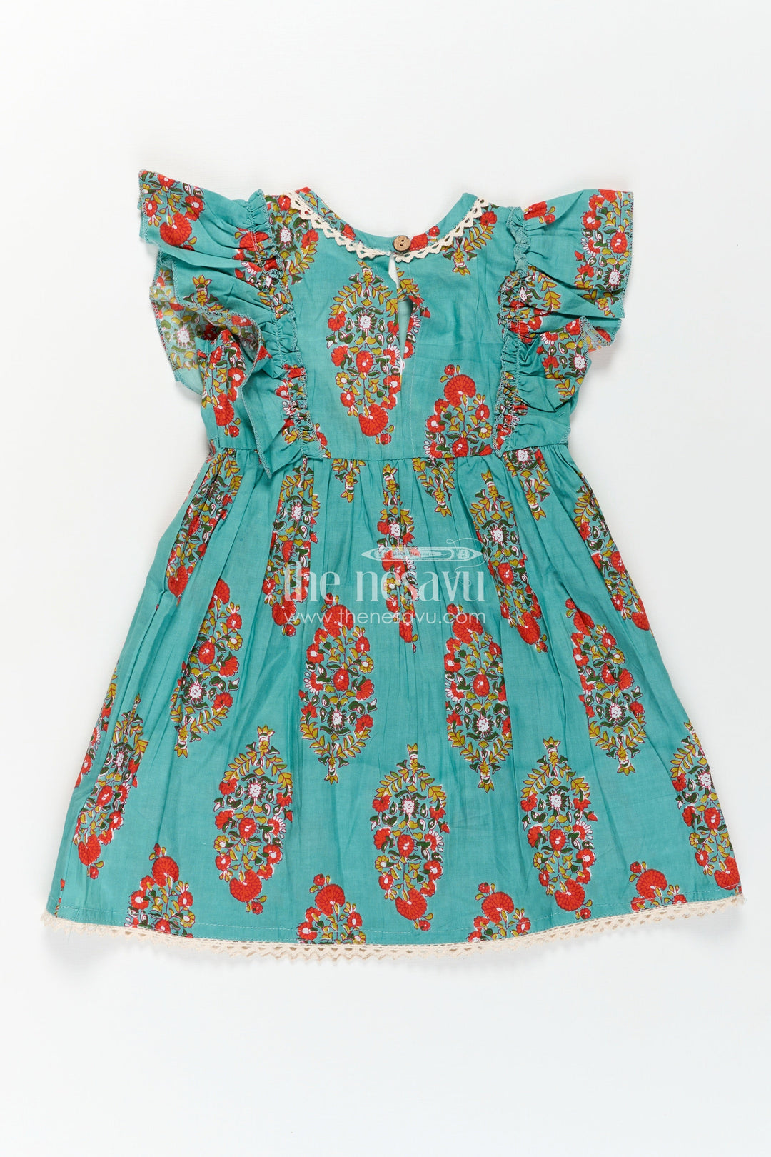 The Nesavu Girls Cotton Frock Girls Cotton Infants Frocks in Traditional Floral Design with Puff Sleeves and Lace Trim Nesavu Traditional Style Infants Frocks Cotton Floral Print Puff Sleeves | The Nesavu