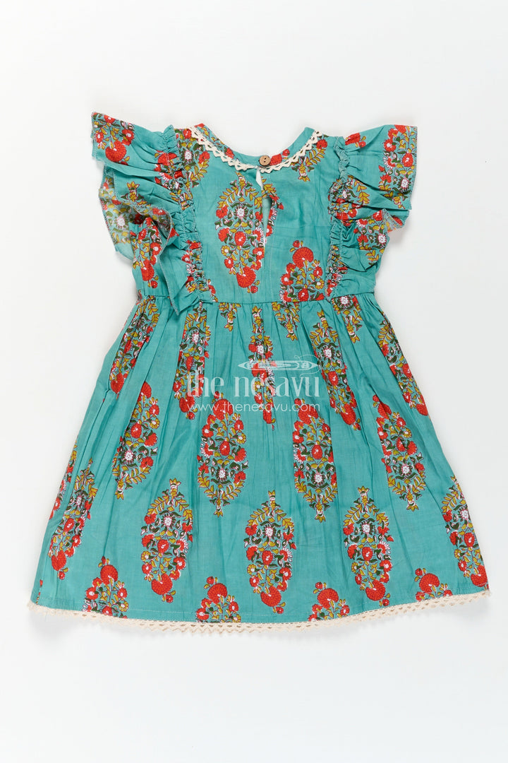 The Nesavu Girls Cotton Frock Girls Cotton Infants Frocks in Traditional Floral Design with Puff Sleeves and Lace Trim Nesavu Traditional Style Infants Frocks Cotton Floral Print Puff Sleeves | The Nesavu
