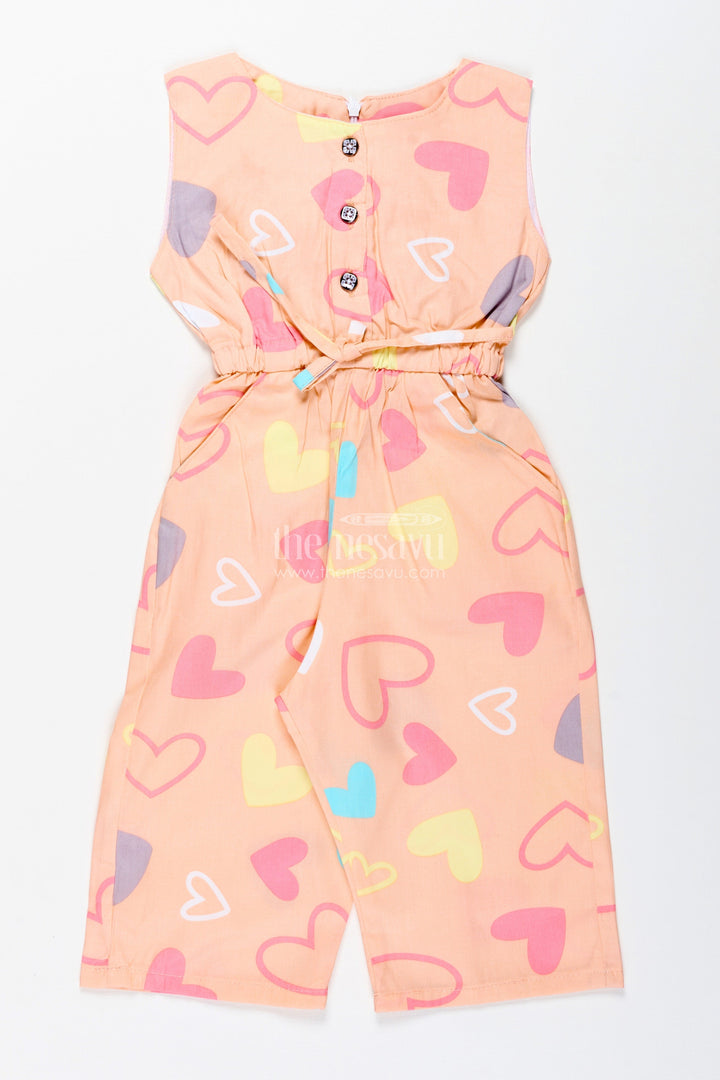 The Nesavu Girls Jumpsuit Girls Cotton Jumpsuit with Heart Print for Summer Fun and Travel Nesavu 20 (3Y) / Orange GFC1894A-20 Nesavu Girls Cotton Jumpsuit Heart Print Summer Outfit Matching Headband