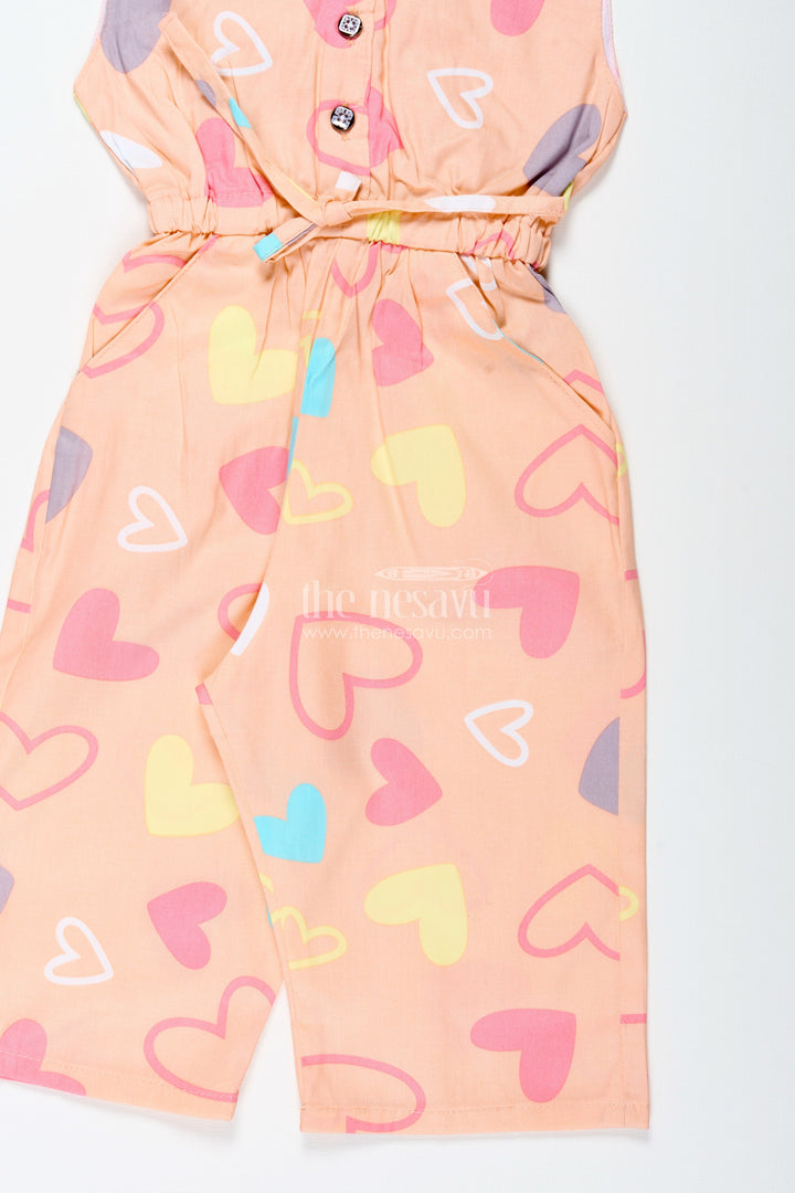 The Nesavu Girls Jumpsuit Girls Cotton Jumpsuit with Heart Print for Summer Fun and Travel Nesavu Nesavu Girls Cotton Jumpsuit Heart Print Summer Outfit Matching Headband
