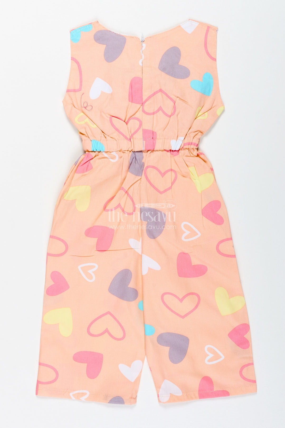 The Nesavu Girls Jumpsuit Girls Cotton Jumpsuit with Heart Print for Summer Fun and Travel Nesavu Nesavu Girls Cotton Jumpsuit Heart Print Summer Outfit Matching Headband
