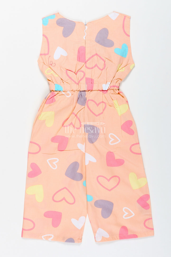 The Nesavu Girls Jumpsuit Girls Cotton Jumpsuit with Heart Print for Summer Fun and Travel Nesavu Nesavu Girls Cotton Jumpsuit Heart Print Summer Outfit Matching Headband