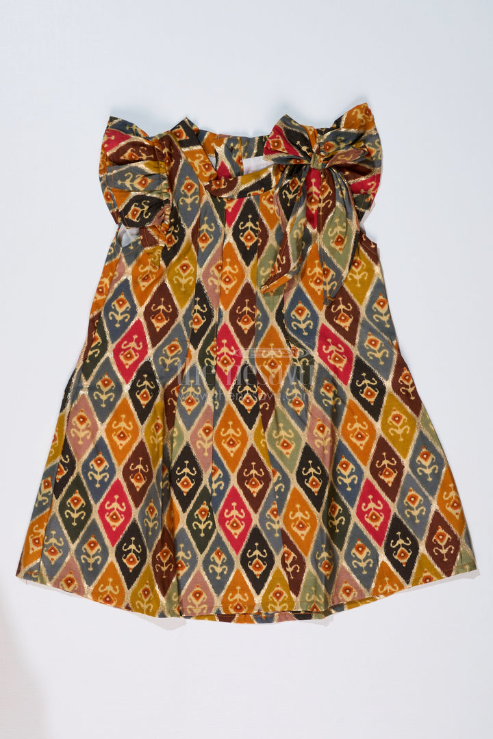 The Nesavu Girls Cotton Frock Girls Cotton Knee-Length Frock in Muslin Silk with Traditional Ikat Print Nesavu 16 (1Y) / Multicolor GFC1609A-16 Nesavu Girls Cotton Knee-Length Frock Muslin Silk Traditional Ikat Print