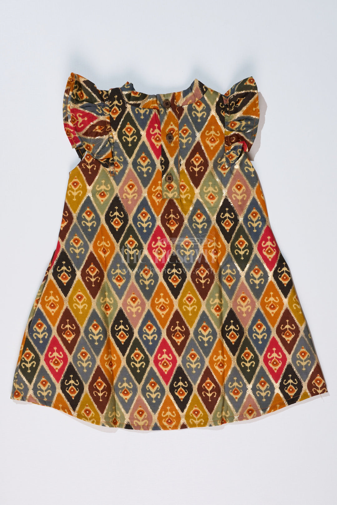 The Nesavu Girls Cotton Frock Girls Cotton Knee-Length Frock in Muslin Silk with Traditional Ikat Print Nesavu Nesavu Girls Cotton Knee-Length Frock Muslin Silk Traditional Ikat Print