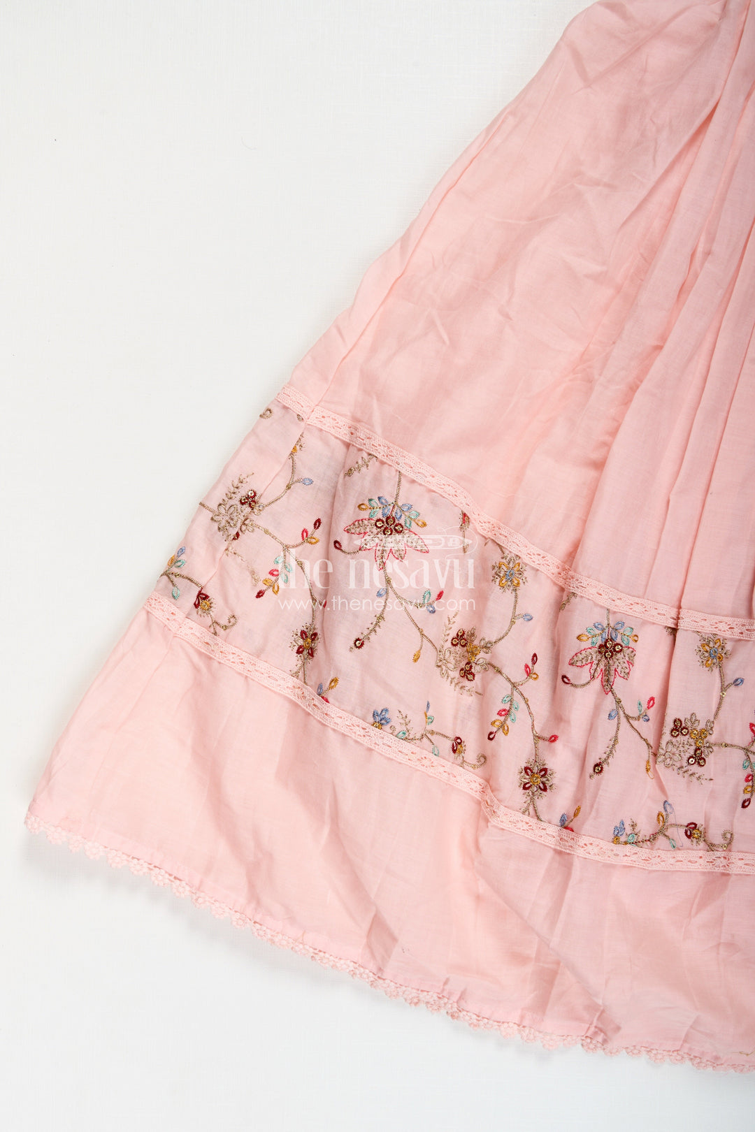 The Nesavu Girls Cotton Frock Girls Cotton Latest Designer Frock in Blush Pink with Pintucks and Thread Embroidery Yoke Nesavu Girls Latest Designer Frock in Soft Cotton with Embroidered Yoke and Pintuck Detailing | The Nesavu