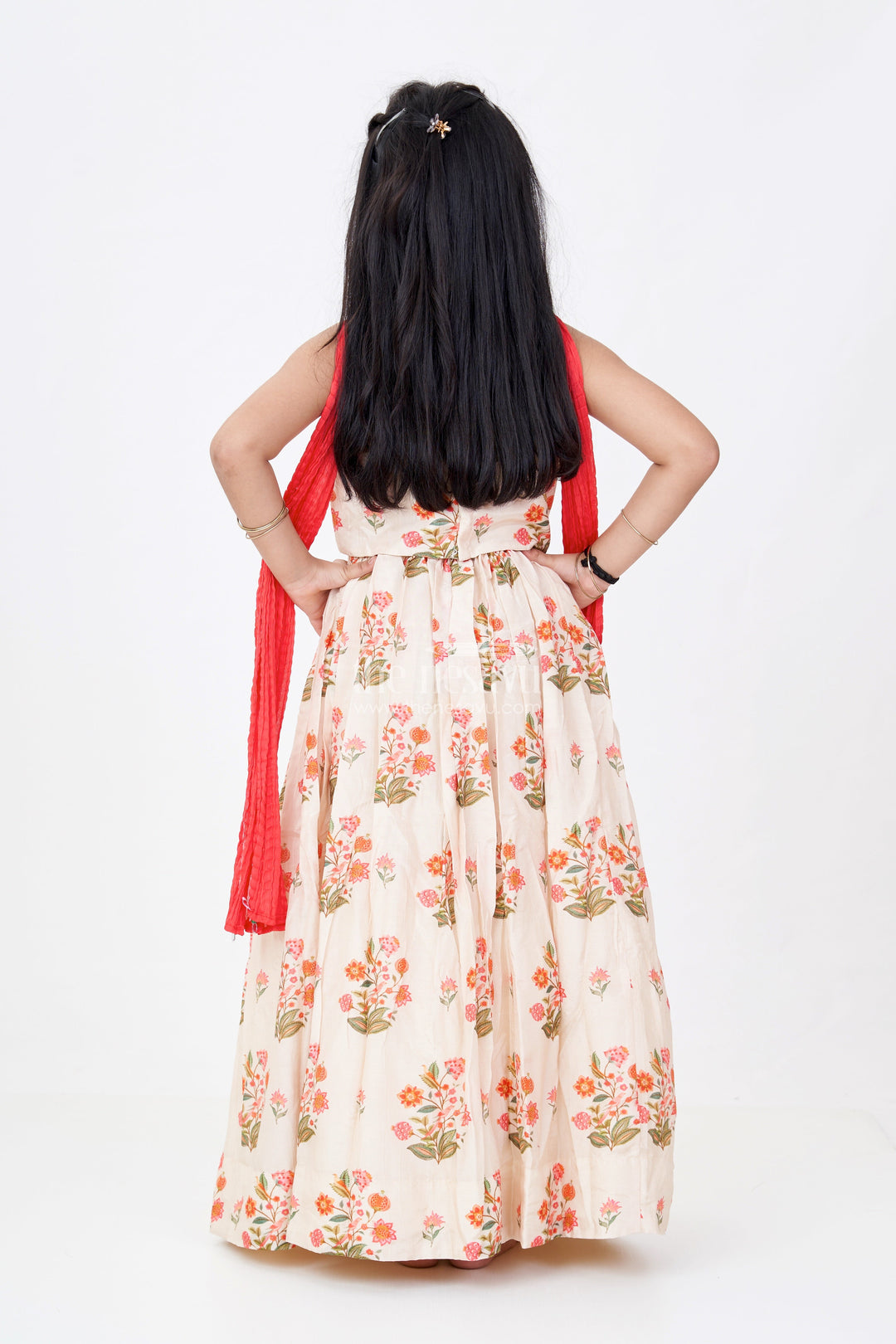 The Nesavu Girls Lehenga Choli Girls Cotton Lehenga Choli with Dupatta in Viscose Silk and Floral Mirror Embroidery Detailing Nesavu Girls Cotton Lehenga Choli Dupatta Viscose Silk Mirror Work Floral Print | The Nesavu