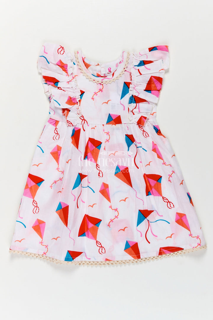 The Nesavu Girls Cotton Frock Girls Cotton Online Frock for Girls with Puff Sleeves and Kite Digital Print in Festive Colors Nesavu Cotton Online Frock Girls Kite Digital Print Puff Sleeve Design Festive Style | The Nesavu