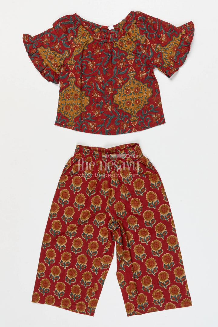 The Nesavu Girls Co-Ord Sets Girls Cotton Outfit Set for School Events and Functions Nesavu 16 (1Y) / Maroon / Cotton GCS010A-16 Nesavu Girls Cotton Co Ord Set For School Events Cultural Functions And Casual Wear