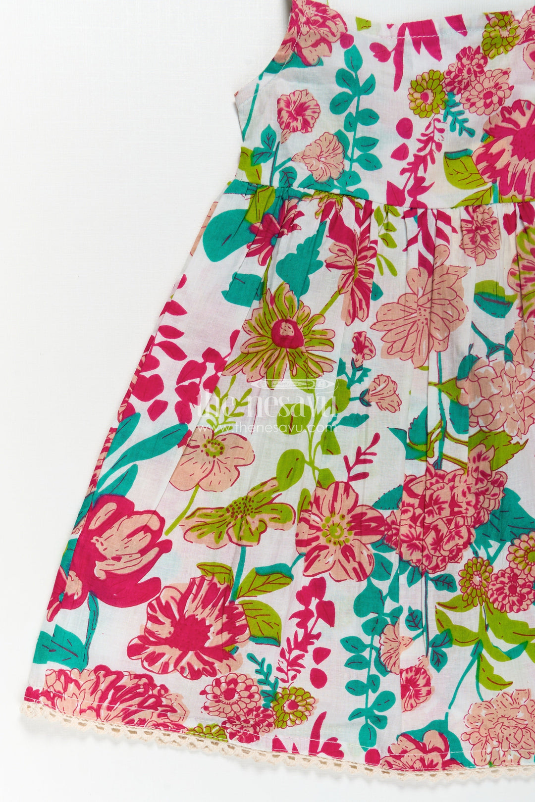 The Nesavu Girls Cotton Frock Girls Cotton Party Wear Cotton Frock with Floral Digital Print and Sleeveless Flared Design Nesavu Girls Cotton Party Wear Frock Sleeveless Floral Design Comfortable Fit | The Nesavu