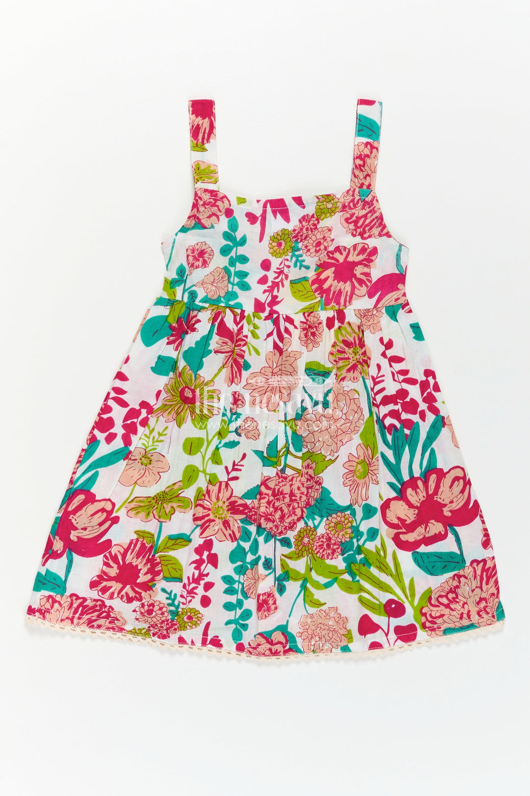 The Nesavu Girls Cotton Frock Girls Cotton Party Wear Cotton Frock with Floral Digital Print and Sleeveless Flared Design Nesavu Girls Cotton Party Wear Frock Sleeveless Floral Design Comfortable Fit | The Nesavu
