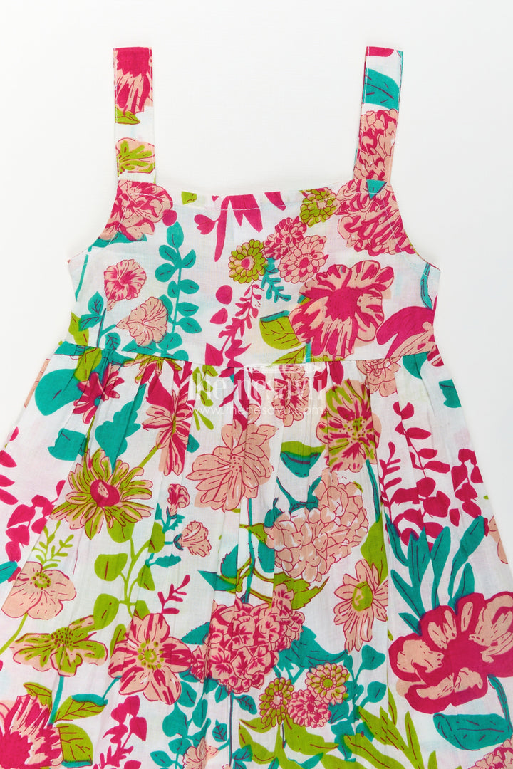 The Nesavu Girls Cotton Frock Girls Cotton Party Wear Cotton Frock with Floral Digital Print and Sleeveless Flared Design Nesavu Girls Cotton Party Wear Frock Sleeveless Floral Design Comfortable Fit | The Nesavu