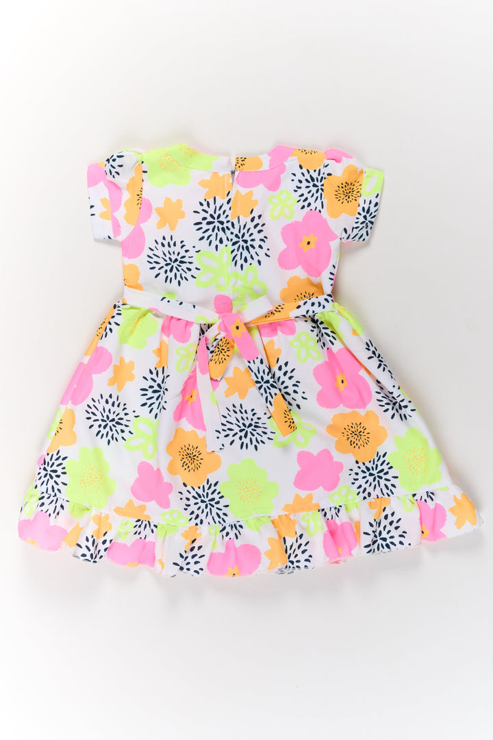 The Nesavu Girls Cotton Frock Girls Cotton Party Wear Dress with Vibrant Floral Prints and Ruffles Nesavu Vibrant Girls Cotton Party Wear Dress Ruffles Floral Prints