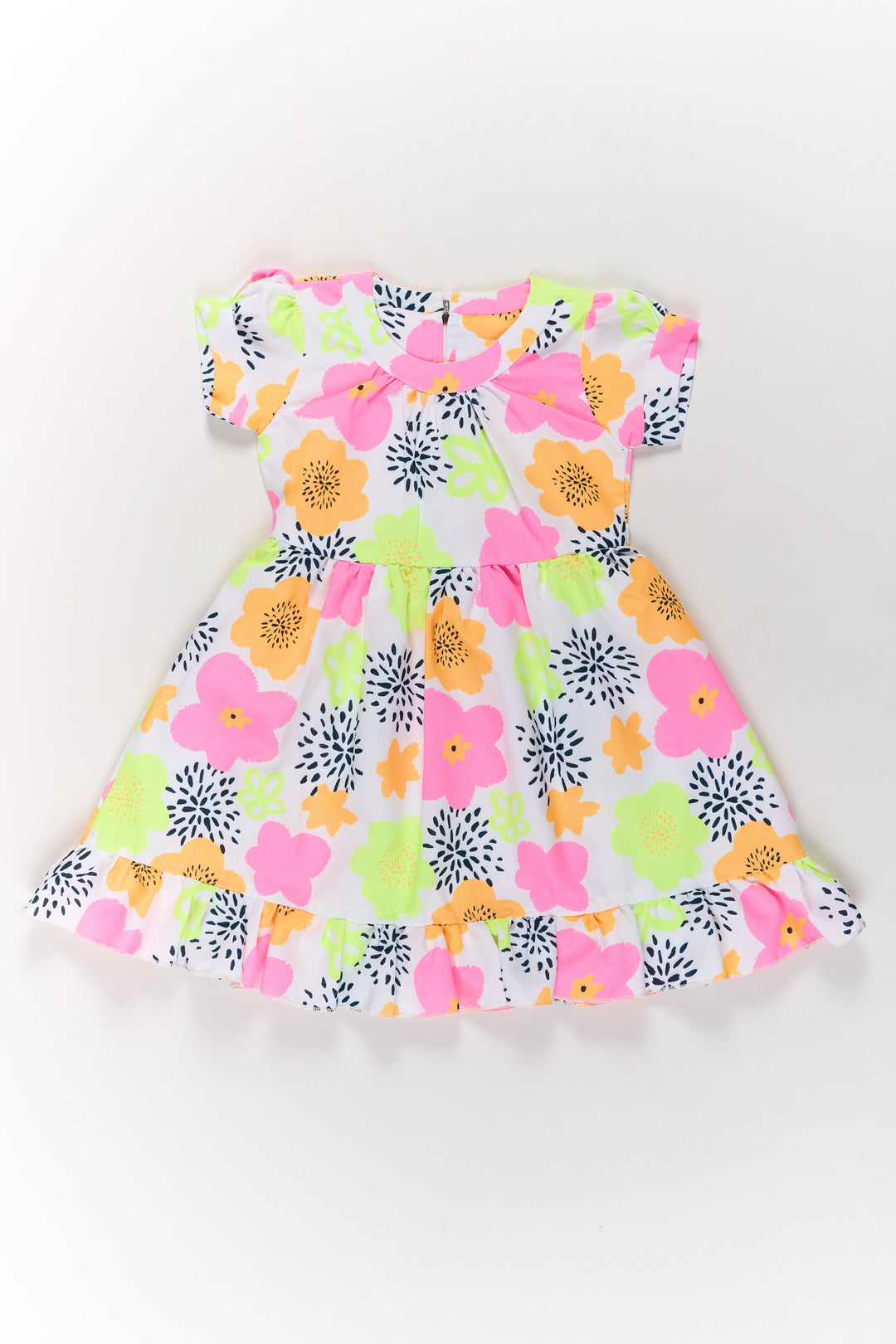 The Nesavu Girls Cotton Frock Girls Cotton Party Wear Dress with Vibrant Floral Prints and Ruffles Nesavu Vibrant Girls Cotton Party Wear Dress Ruffles Floral Prints | The Nesavu