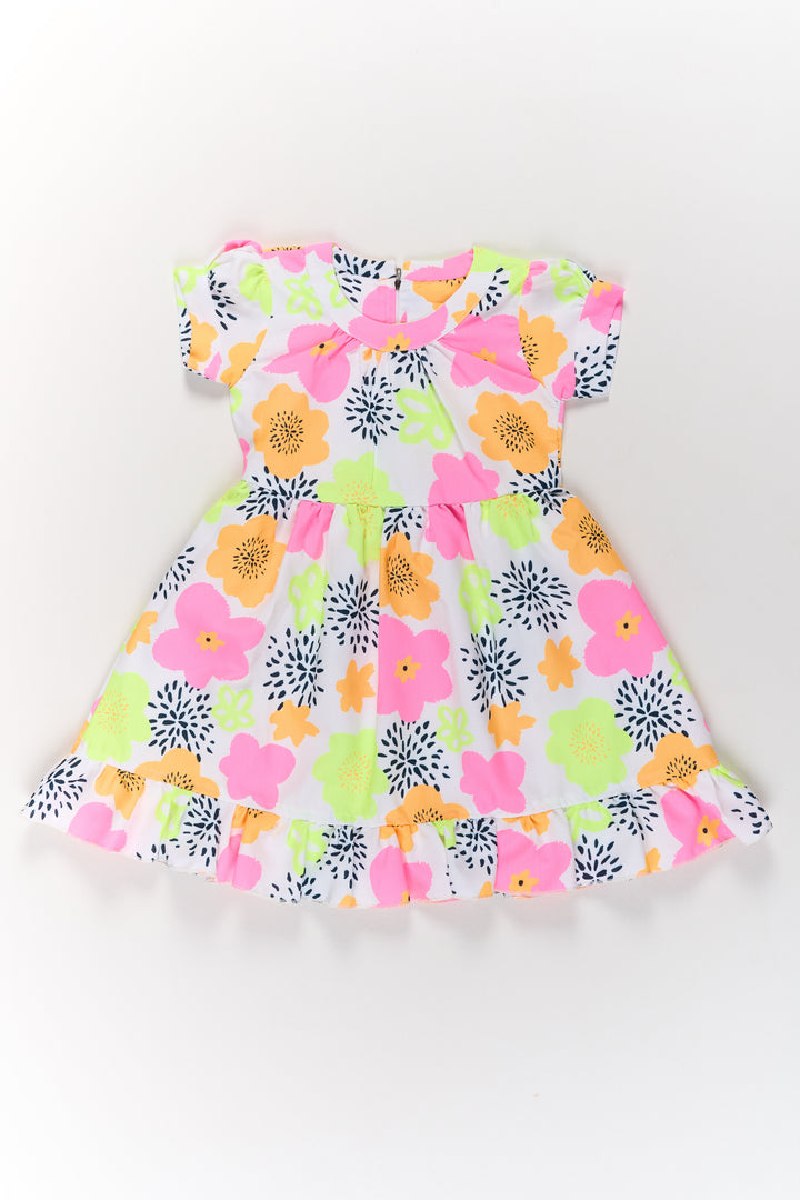 The Nesavu Girls Cotton Frock Girls Cotton Party Wear Dress with Vibrant Floral Prints and Ruffles Nesavu Vibrant Girls Cotton Party Wear Dress Ruffles Floral Prints | The Nesavu