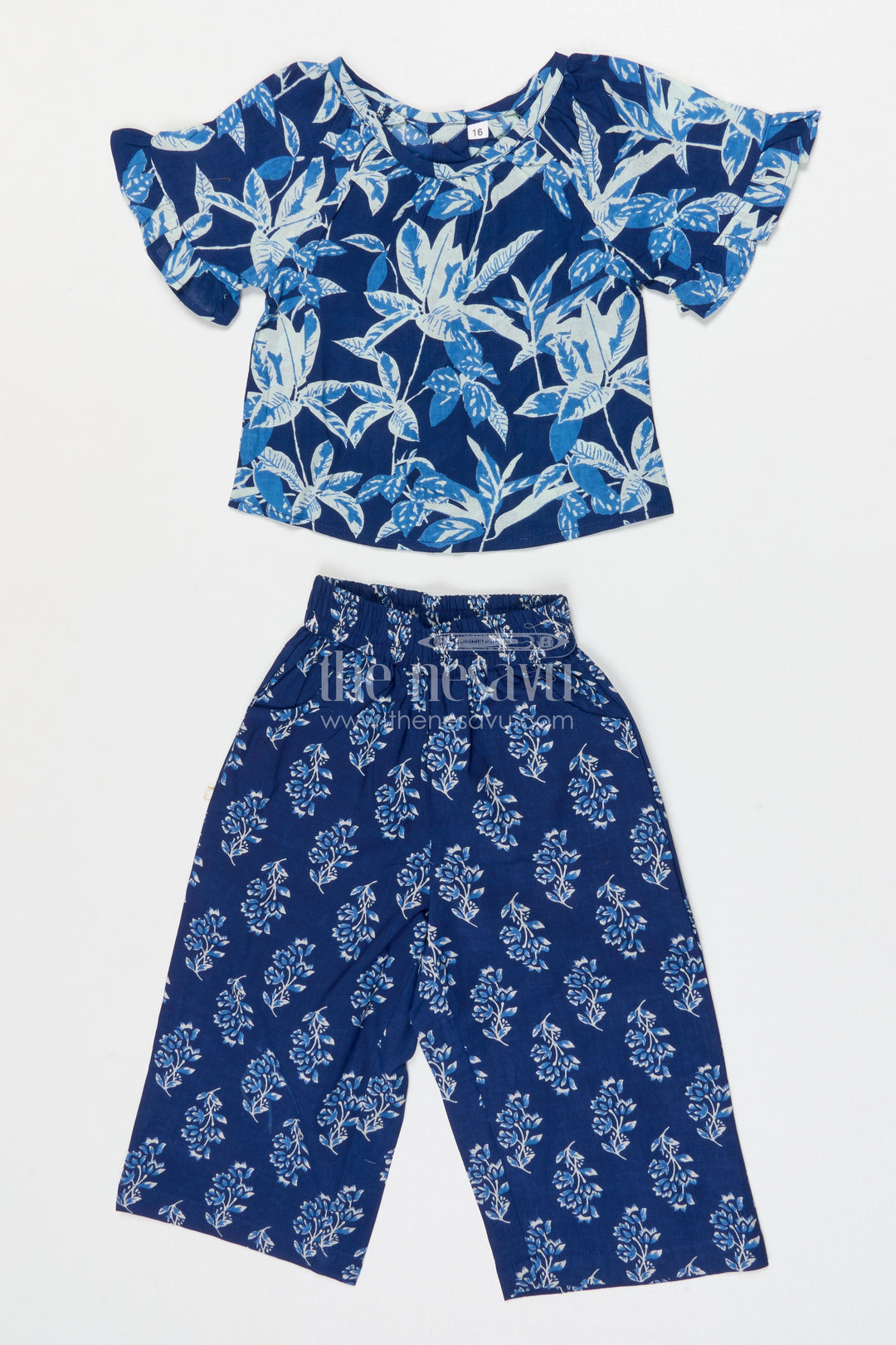 The Nesavu Girls Co-Ord Sets Girls Cotton Printed Co Ord Set for Stylish Summer Looks Nesavu 16 (1Y) / Blue / Cotton GCS011A-16 Nesavu Girls Cotton Printed Co Ord Set With Short Sleeve Top For Summer Outings