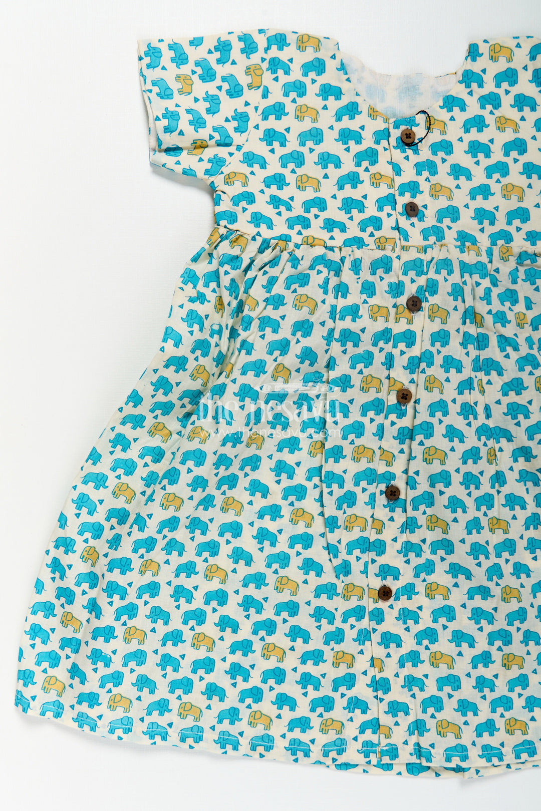 The Nesavu Girls Cotton Frock Girls Cotton Printed Frock with Front Button Frock Design and Cute Elephant Motif Pattern Nesavu Girls Cotton Printed Frock Front Button Design Playful Elephant Motif Daily Comfort | The Nesavu