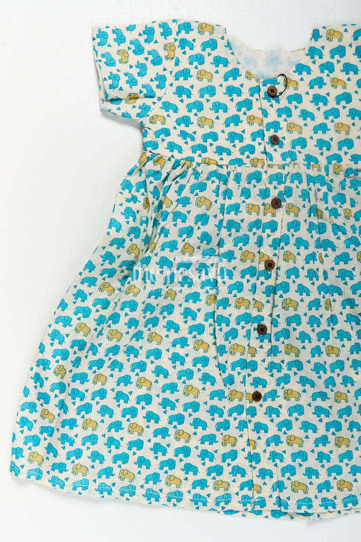 The Nesavu Girls Cotton Frock Girls Cotton Printed Frock with Front Button Frock Design and Cute Elephant Motif Pattern Nesavu Girls Cotton Printed Frock Front Button Design Playful Elephant Motif Daily Comfort | The Nesavu