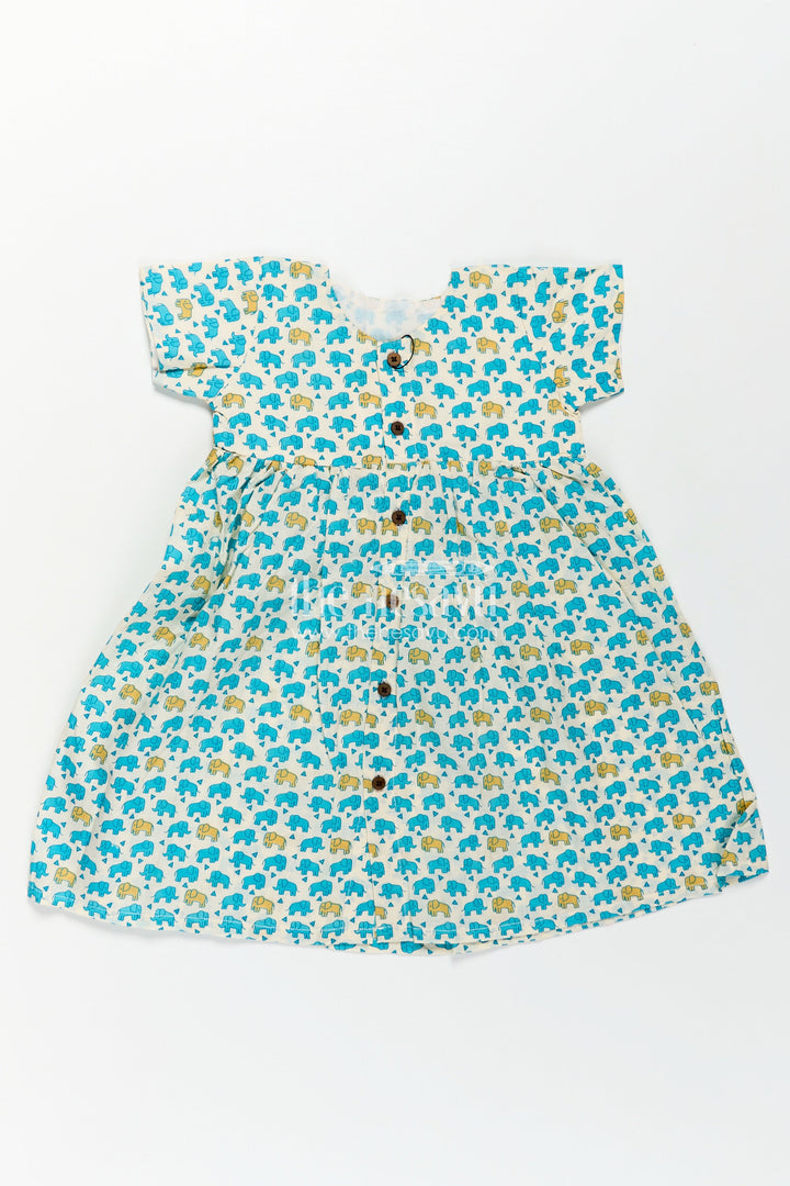 The Nesavu Girls Cotton Frock Girls Cotton Printed Frock with Front Button Frock Design and Cute Elephant Motif Pattern Nesavu Girls Cotton Printed Frock Front Button Design Playful Elephant Motif Daily Comfort | The Nesavu
