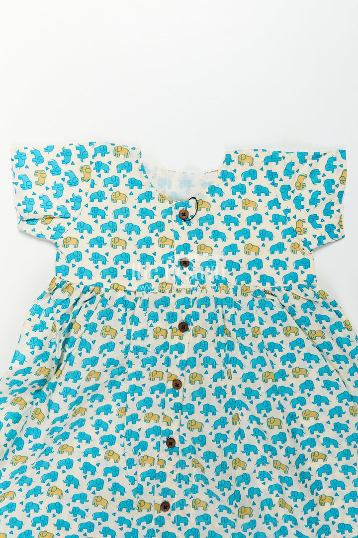 The Nesavu Girls Cotton Frock Girls Cotton Printed Frock with Front Button Frock Design and Cute Elephant Motif Pattern Nesavu Girls Cotton Printed Frock Front Button Design Playful Elephant Motif Daily Comfort | The Nesavu
