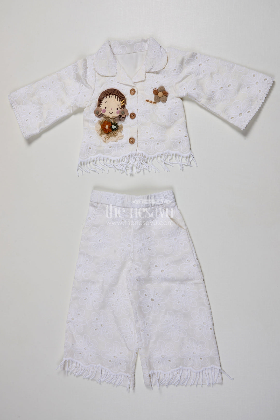 The Nesavu Girls Sharara / Plazo Set Girls Cotton Sharara Set with 3D Doll Patch for Ethnic Day and Casual Outings Nesavu 18 (2Y) / Cream GPS721A-18 Nesavu girls cotton sharara set doll patch embroidery ethnic day casual celebrations