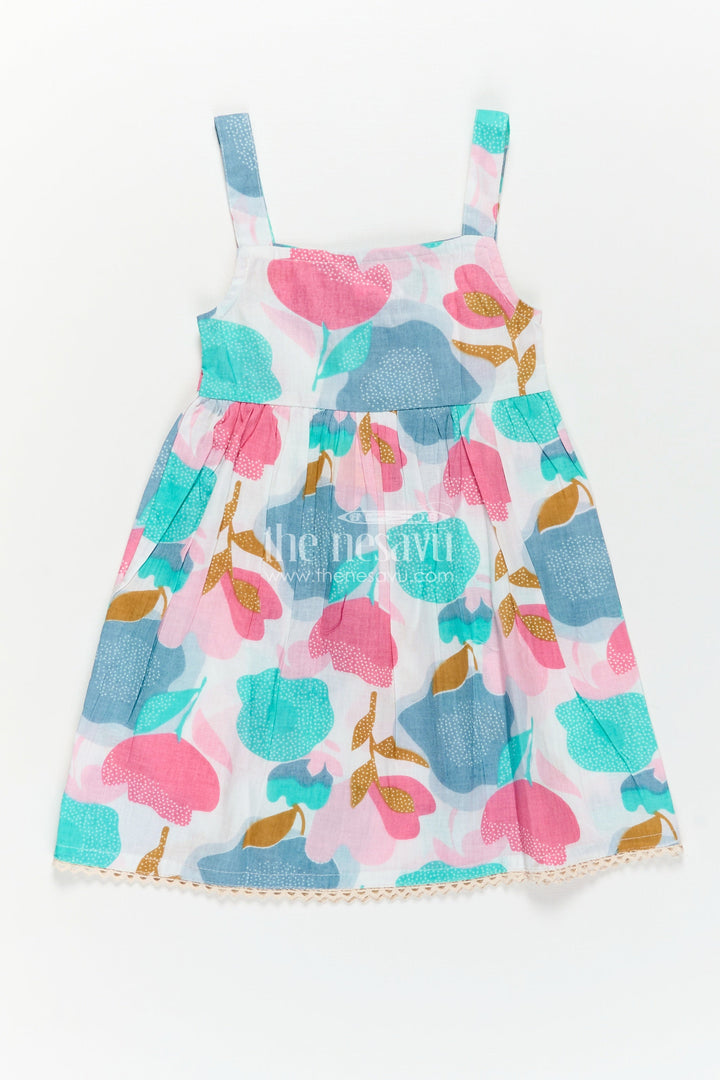 The Nesavu Girls Cotton Frock Girls Cotton Short Frock Party Wear in Sleeveless Style with Bold Floral Print On Pastel Base Nesavu Short Frock Party Wear Sleeveless Cotton Bold Floral Print Pleated Design | The Nesavu