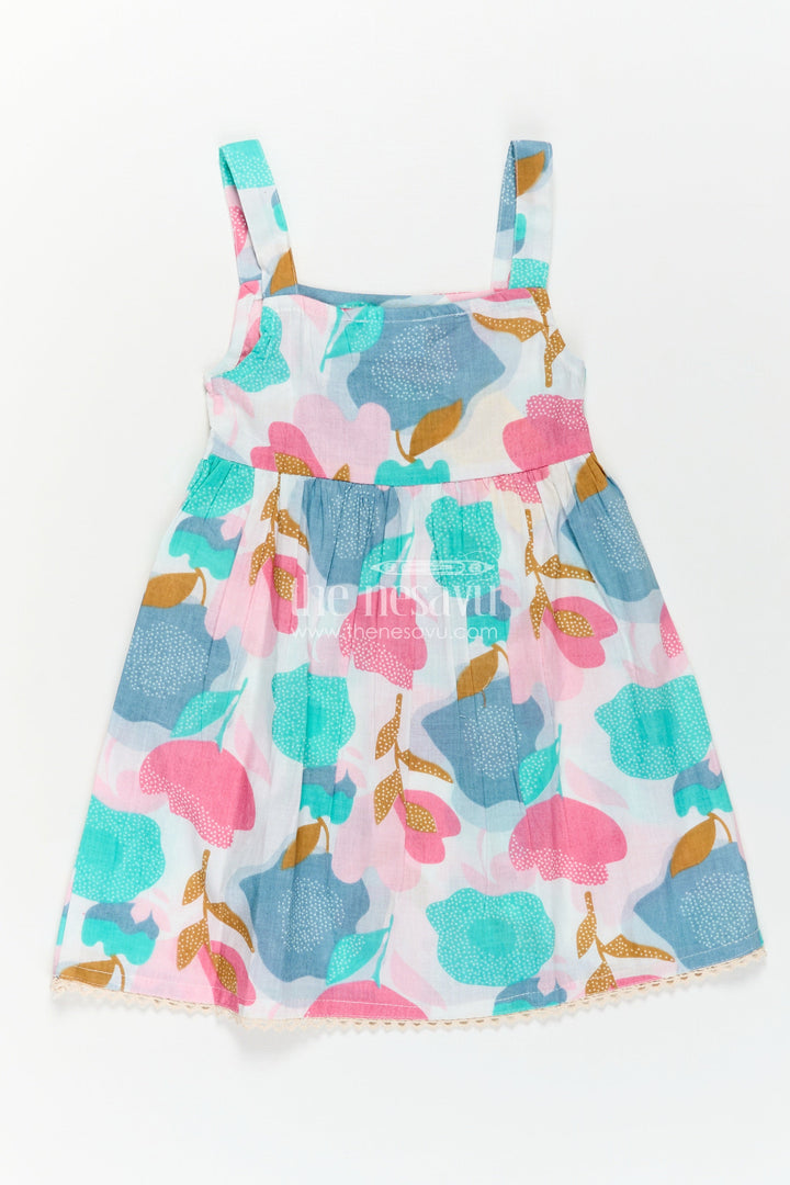 The Nesavu Girls Cotton Frock Girls Cotton Short Frock Party Wear in Sleeveless Style with Bold Floral Print On Pastel Base Nesavu Short Frock Party Wear Sleeveless Cotton Bold Floral Print Pleated Design | The Nesavu