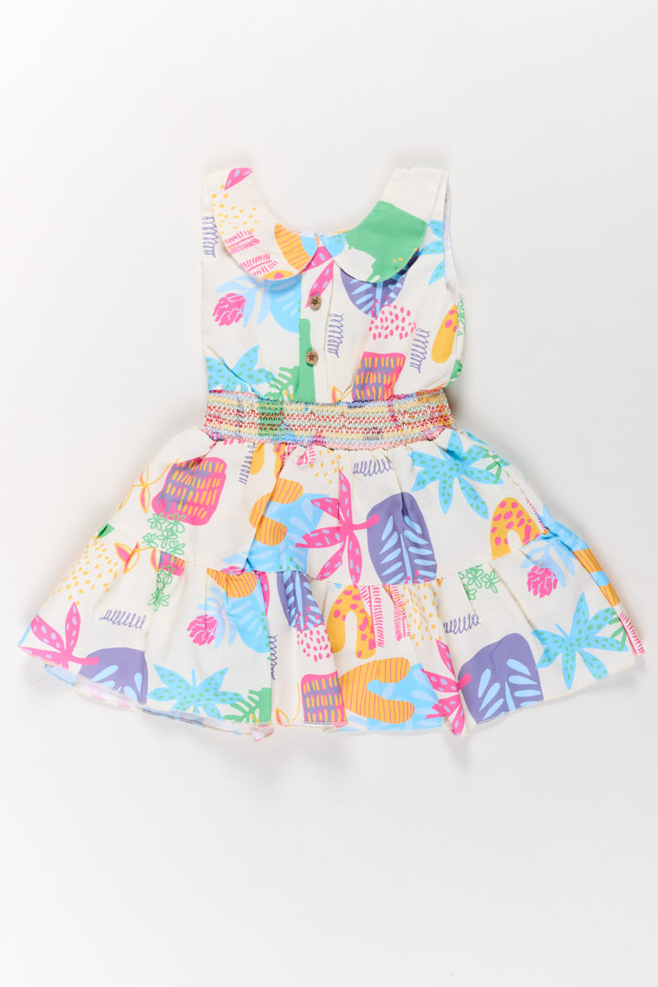 The Nesavu Girls Cotton Frock Girls Cotton Sleeveless Frock with Vibrant Prints and Peter Pan Collar Nesavu 20 (3Y) / Multicolor GFC1572A-20 Nesavu Girls Cotton Sleeveless Frock Smocked Bodice Vibrant Prints