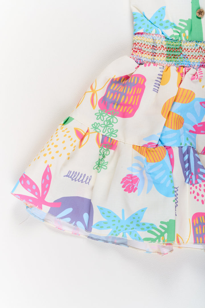 The Nesavu Girls Cotton Frock Girls Cotton Sleeveless Frock with Vibrant Prints and Peter Pan Collar Nesavu Girls Cotton Sleeveless Frock Smocked Bodice Vibrant Prints | The Nesavu