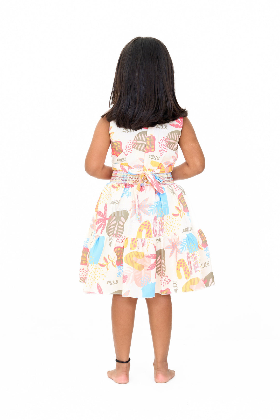 The Nesavu Girls Cotton Frock Girls Cotton Sleeveless Frock with Vibrant Prints and Peter Pan Collar Nesavu Girls Cotton Sleeveless Frock Smocked Bodice Vibrant Prints | The Nesavu