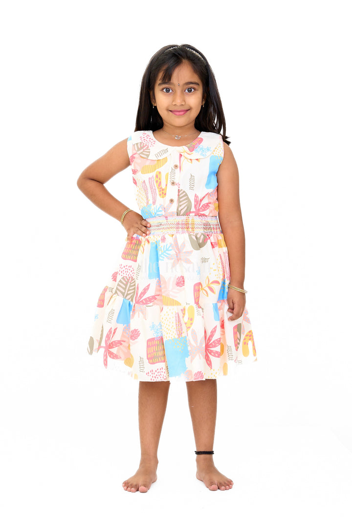 The Nesavu Girls Cotton Frock Girls Cotton Sleeveless Frock with Vibrant Prints and Peter Pan Collar Nesavu Girls Cotton Sleeveless Frock Smocked Bodice Vibrant Prints | The Nesavu