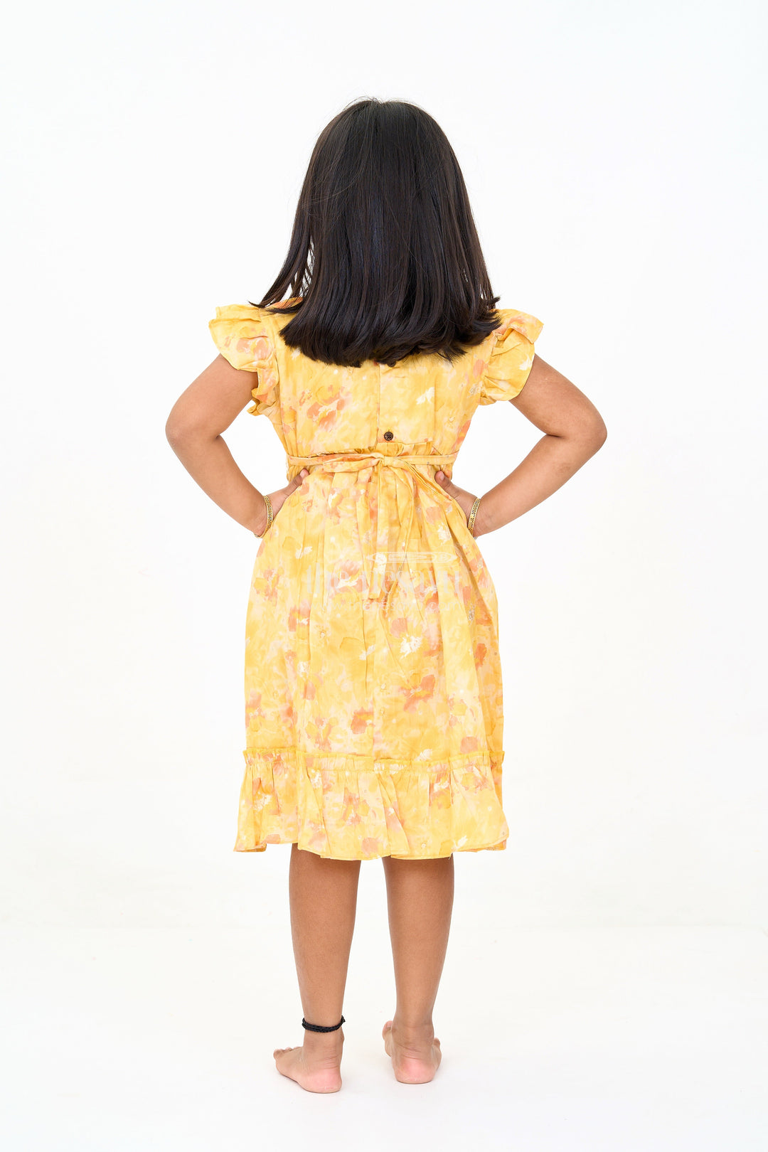 The Nesavu Girls Cotton Frock Girls Cotton Summer Dress for Babies with Yellow and Orange Floral Prints Nesavu Girls Cotton Summer Dress Babies Floral Prints Ruffled Hem | The Nesavu