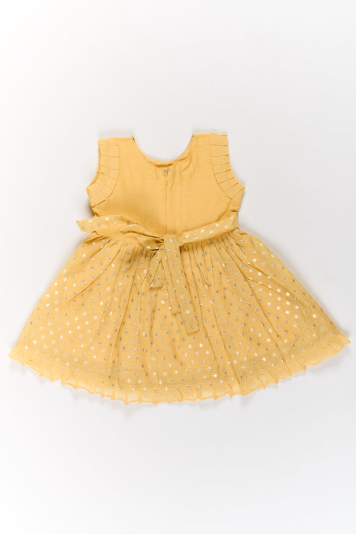 The Nesavu Girls Chanderi Frock Girls Cotton Umbrella Frock in Chanderi Fabric with Elegant Floral Embroidery and Ruffled Sleeves Nesavu Girls Cotton Umbrella Frock Chanderi Fabric Floral Embroidery Ruffled Sleeves | The Nesavu