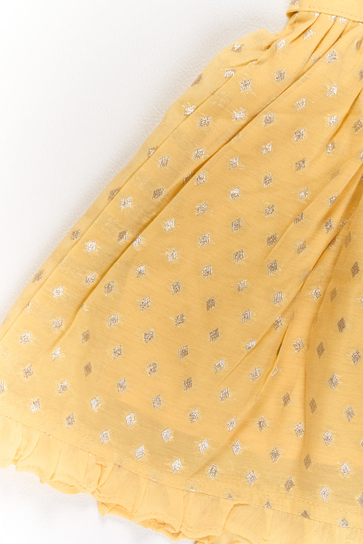 The Nesavu Girls Chanderi Frock Girls Cotton Umbrella Frock in Chanderi Fabric with Elegant Floral Embroidery and Ruffled Sleeves Nesavu Girls Cotton Umbrella Frock Chanderi Fabric Floral Embroidery Ruffled Sleeves | The Nesavu