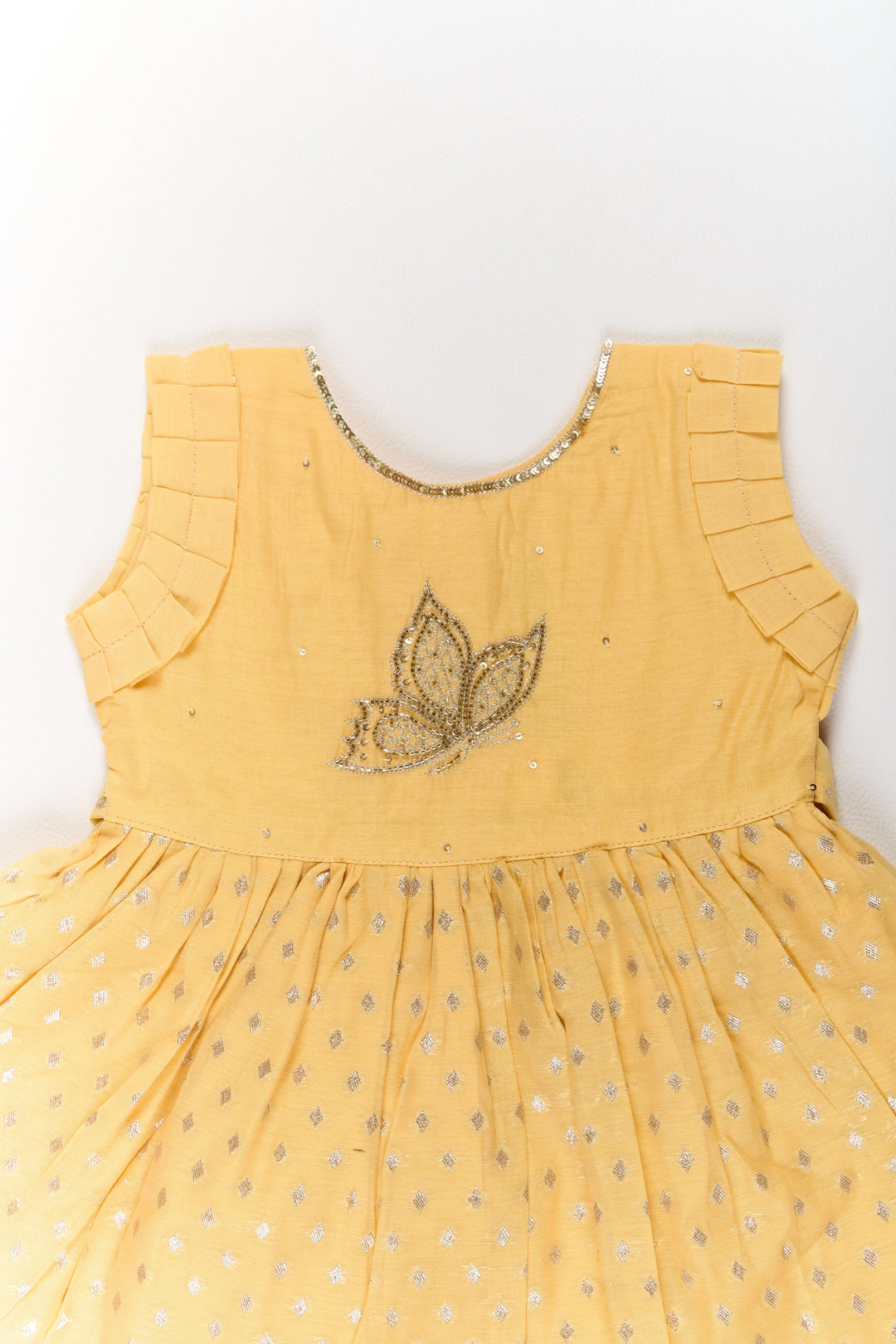 The Nesavu Girls Chanderi Frock Girls Cotton Umbrella Frock in Chanderi Fabric with Elegant Floral Embroidery and Ruffled Sleeves Nesavu Girls Cotton Umbrella Frock Chanderi Fabric Floral Embroidery Ruffled Sleeves | The Nesavu