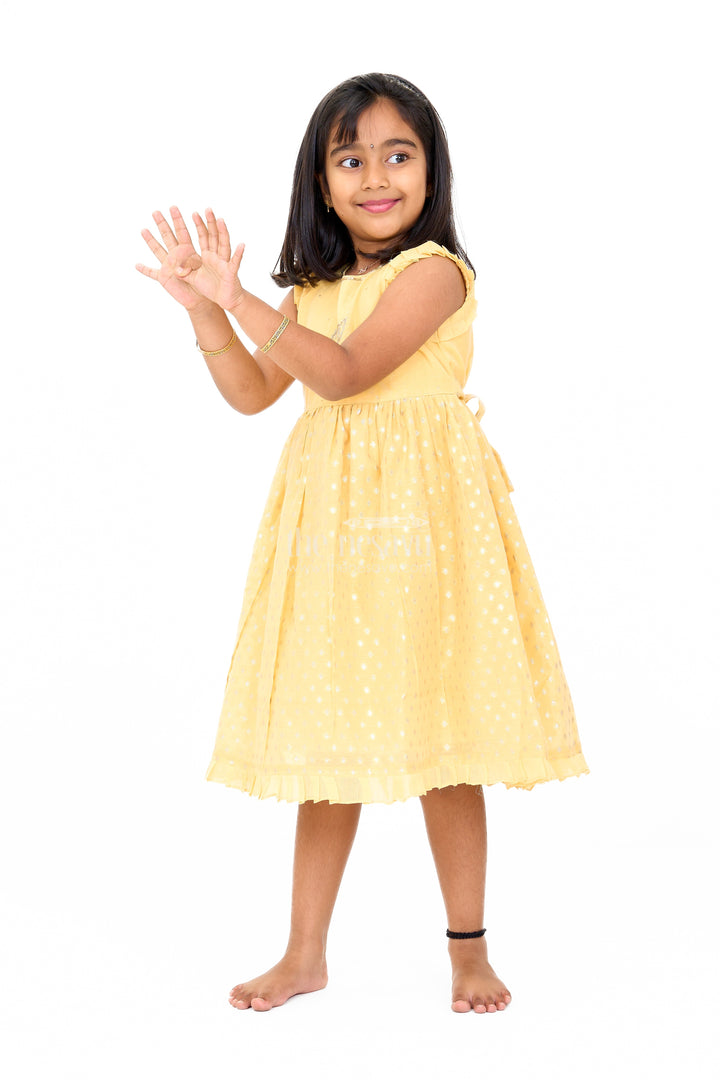 The Nesavu Girls Chanderi Frock Girls Cotton Umbrella Frock in Chanderi Fabric with Elegant Floral Embroidery and Ruffled Sleeves Nesavu Girls Cotton Umbrella Frock Chanderi Fabric Floral Embroidery Ruffled Sleeves | The Nesavu