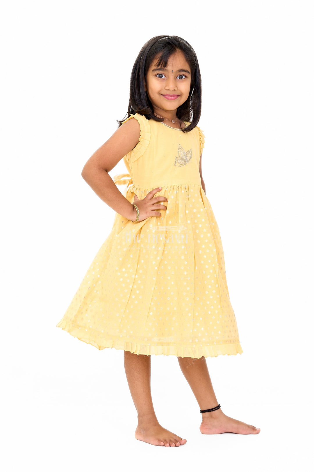 The Nesavu Girls Chanderi Frock Girls Cotton Umbrella Frock in Chanderi Fabric with Elegant Floral Embroidery and Ruffled Sleeves Nesavu Girls Cotton Umbrella Frock Chanderi Fabric Floral Embroidery Ruffled Sleeves | The Nesavu