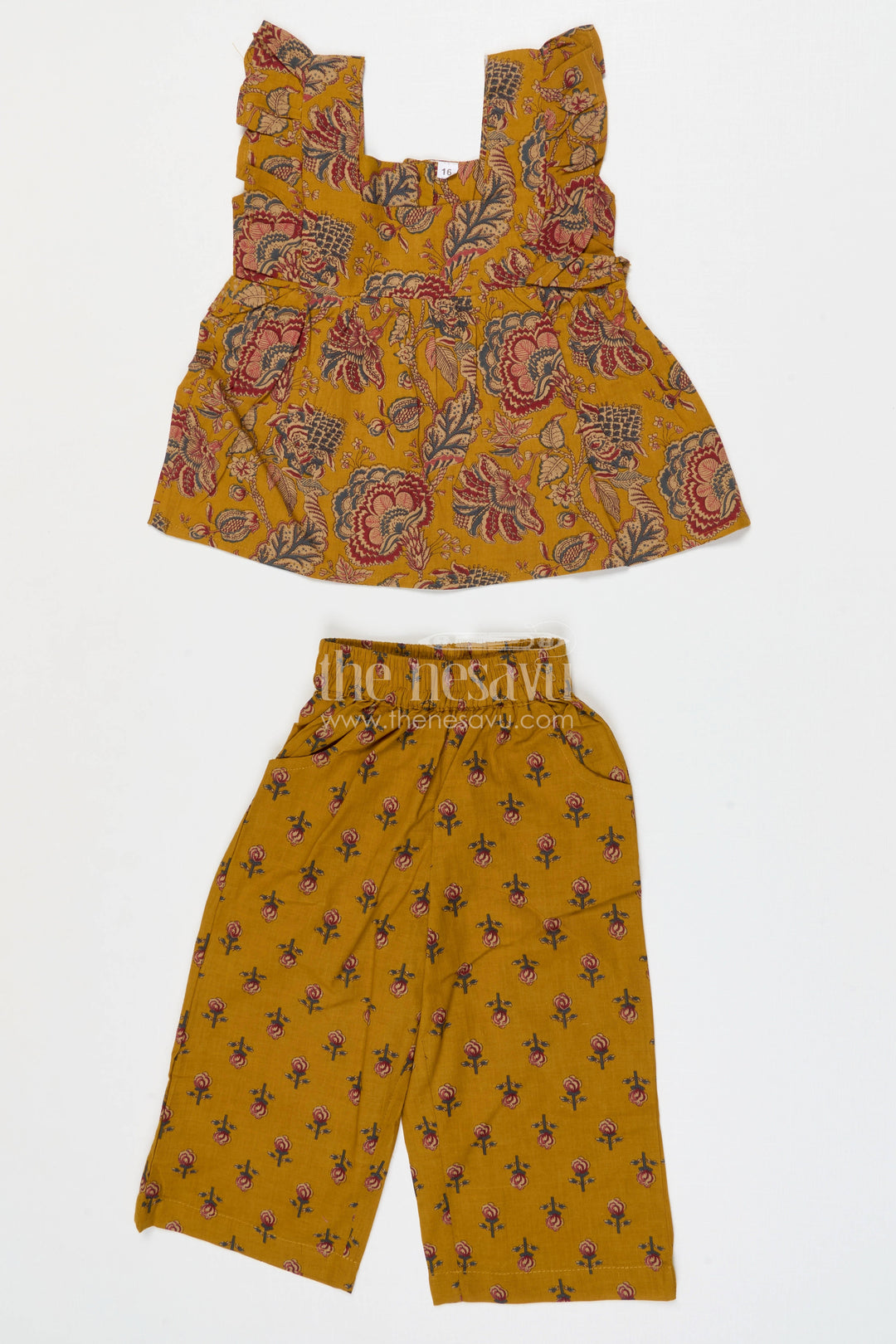 The Nesavu Girls Co-Ord Sets Girls Cotton Vacation Outfit with Matching Pant Set Nesavu 16 (1Y) / Yellow / Cotton GCS009A-16 Nesavu Girls Cotton Vacation Co Ord Set With Matching Pants For Travel Wear